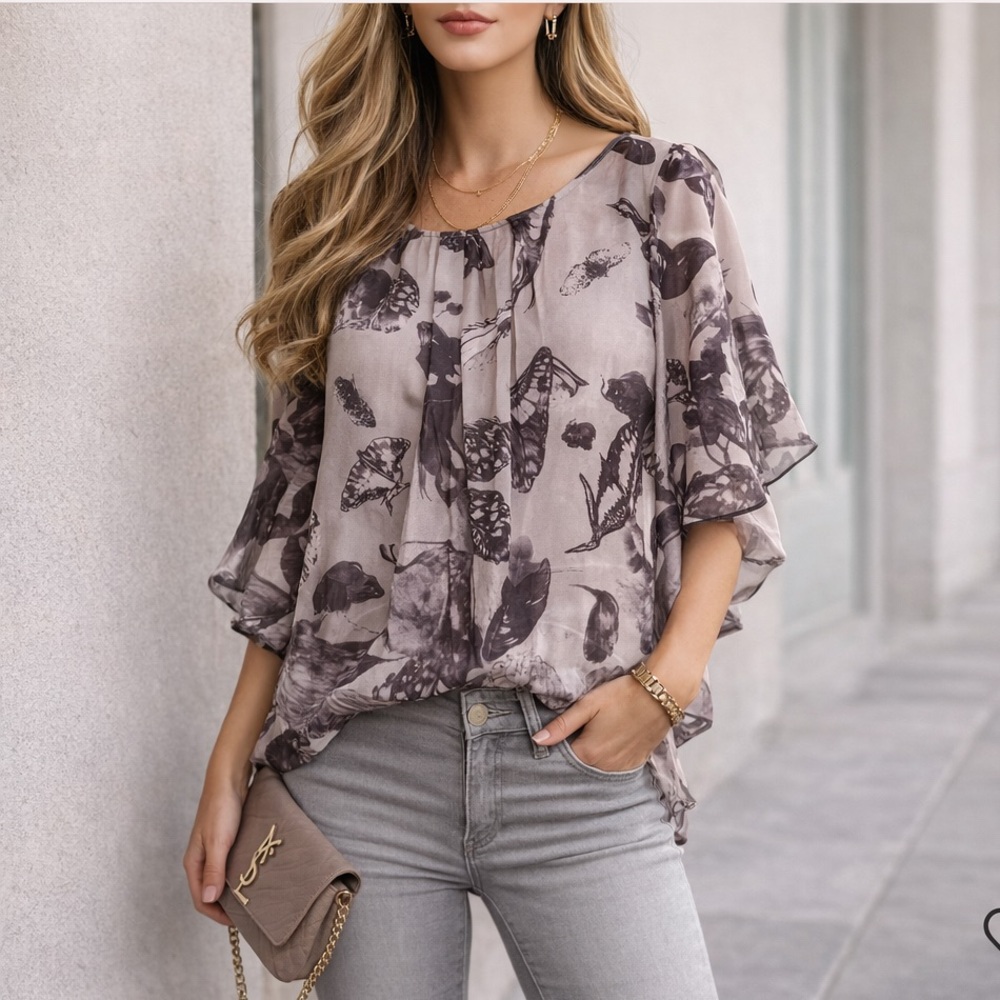 Ted Baker Butterfly Flutter-Sleeve Blouse US 6